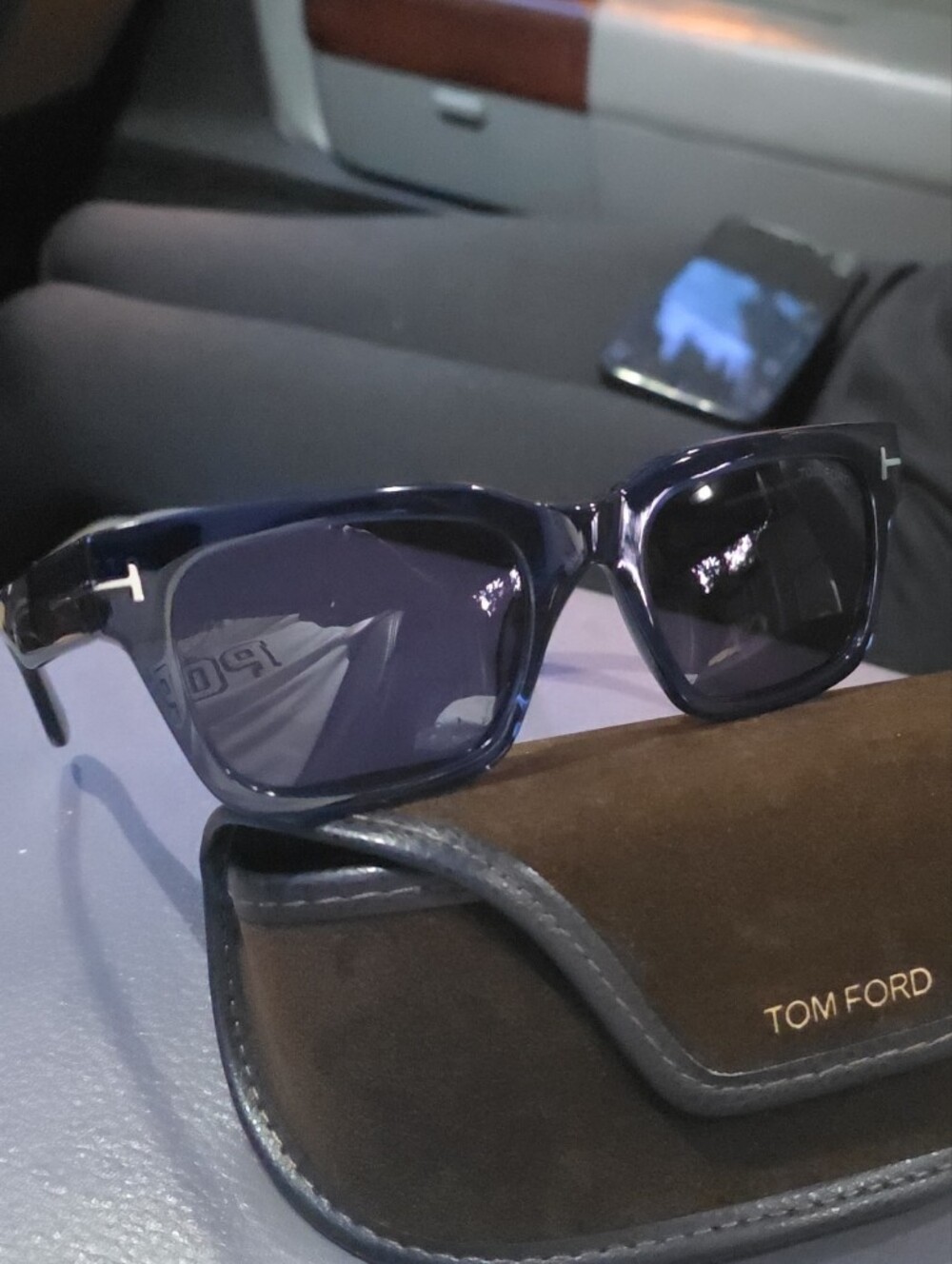 Tom Ford Navy Blue Square Sunglasses with Dark Lenses